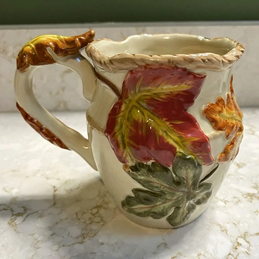 Bico China Multicolor Leaf Floral Ceramic Pitcher 1 Pint Glossy Impressed Design